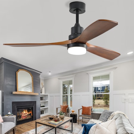 Energetic Lighting LED Ceiling Fan With Light, 120V, Matte Black, Walnut, 52 in W CFAN-DC3B52-BK